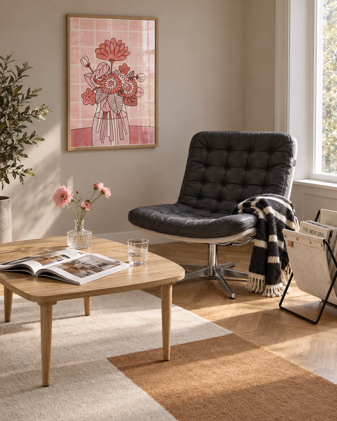 Rosa Blomster by Hedvig Wallin framed in a reading corner