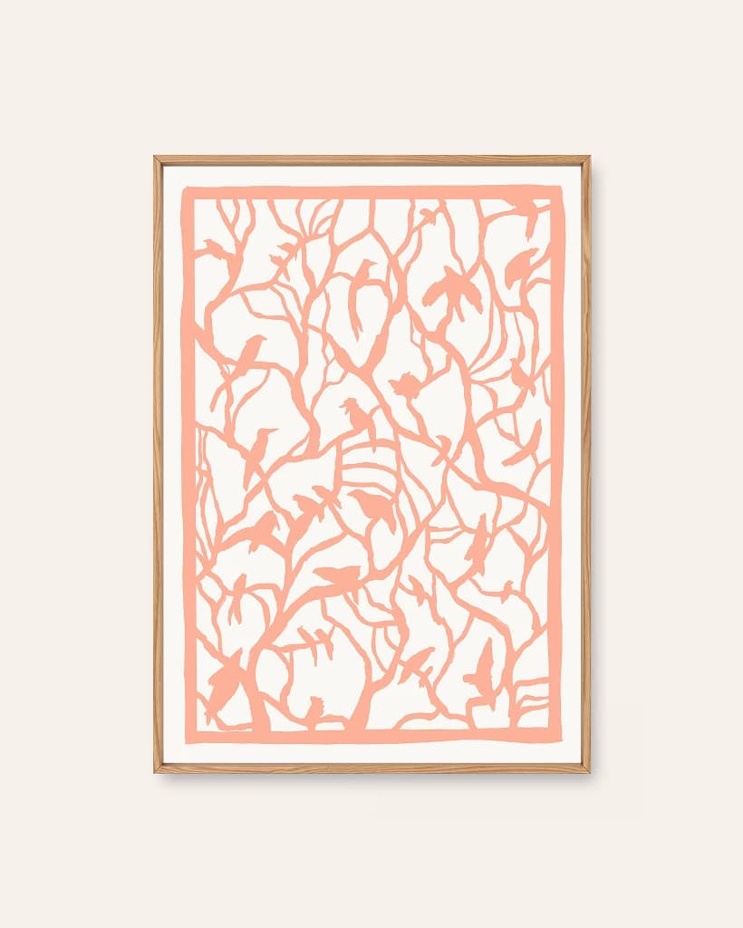 Tree Top Peach av Helene Brox, et botanisk skandinavisk kunsttrykk